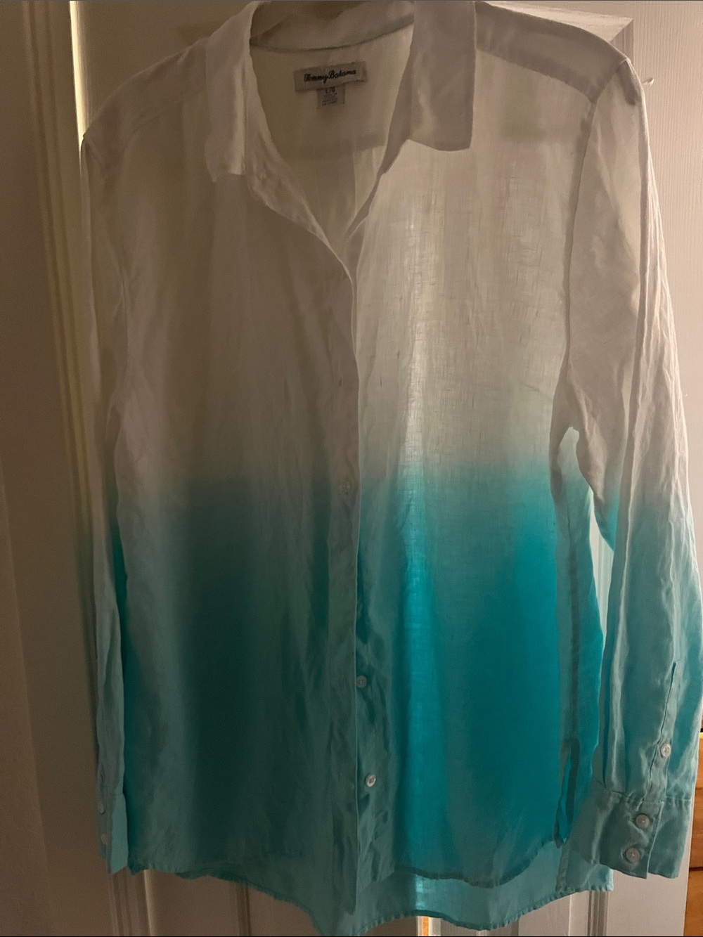 Tommy Bahama White to Teal Ombre Long-Sleeve Button-Up Shirt